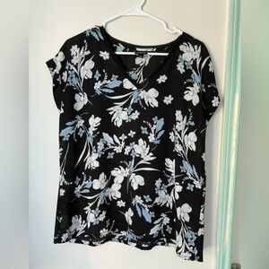 Worthington Black and Blue Floral Blouse